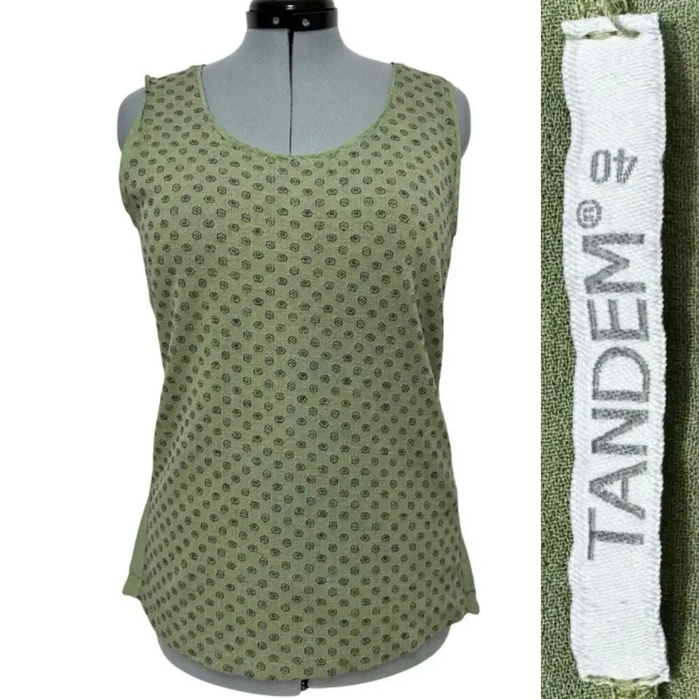 Tandem Polka-Dot Sleeveless Blouse Lagenlook Lightweight Semi Sheer Sz: 40